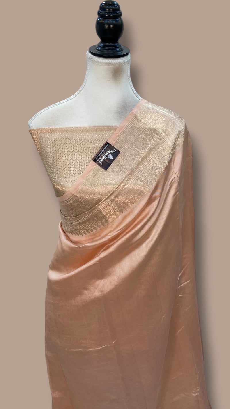 Peach Pure Silk Banarasi Saree