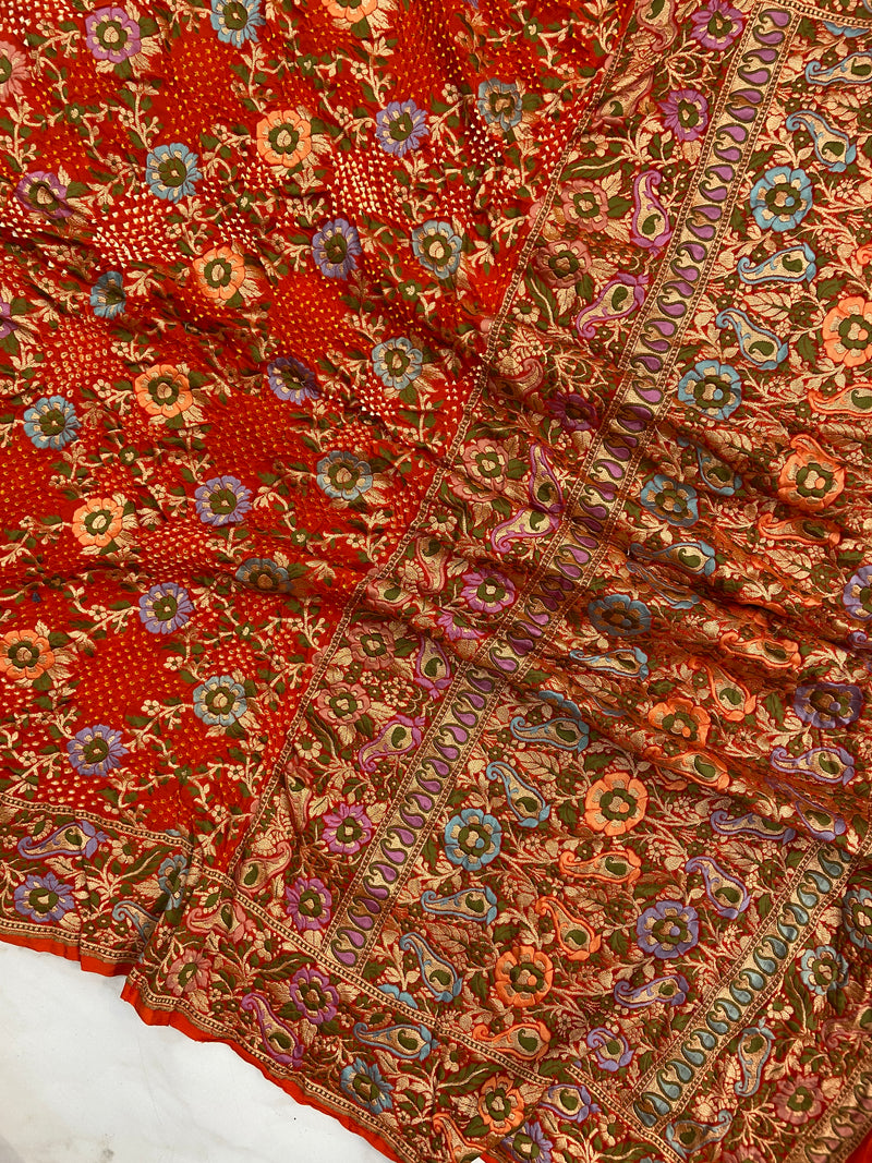 Pure Georgette Banarasi Bandhej Handloom Dupatta - The Handlooms