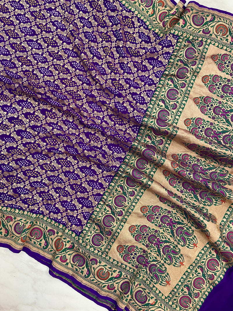 Pure Georgette Banarasi Bandhej Handloom Dupatta - The Handlooms
