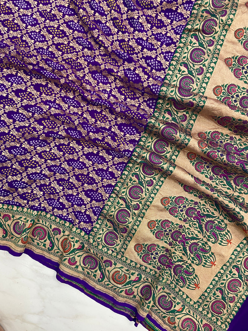 Pure Georgette Banarasi Bandhej Handloom Dupatta - The Handlooms