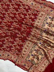 Pure Georgette Banarasi Bandhej Handloom Dupatta - The Handlooms