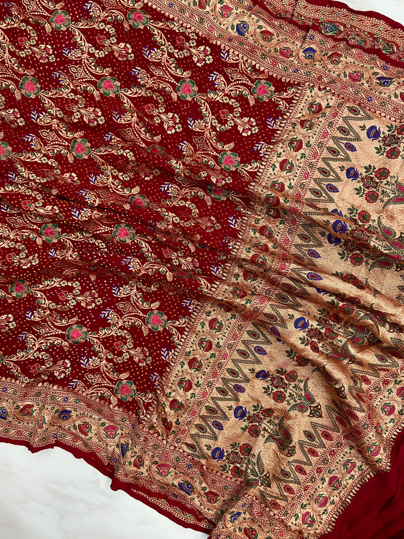 Pure Georgette Banarasi Bandhej Handloom Dupatta - The Handlooms