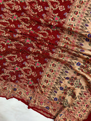 Pure Georgette Banarasi Bandhej Handloom Dupatta - The Handlooms