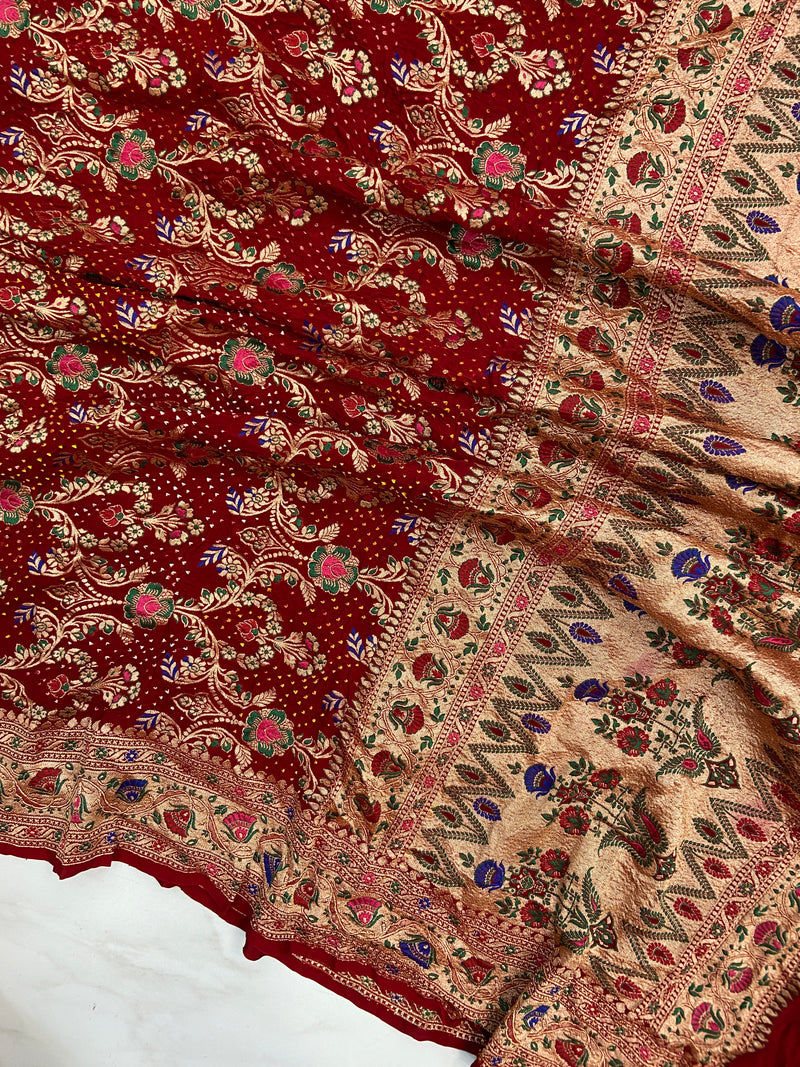 Pure Georgette Banarasi Bandhej Handloom Dupatta - The Handlooms