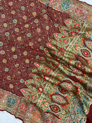 Pure Georgette Banarasi Bandhej Handloom Dupatta - The Handlooms