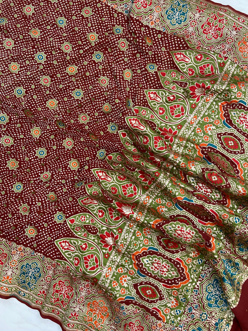 Pure Georgette Banarasi Bandhej Handloom Dupatta - The Handlooms