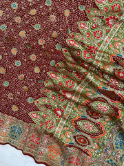 Pure Georgette Banarasi Bandhej Handloom Dupatta - The Handlooms