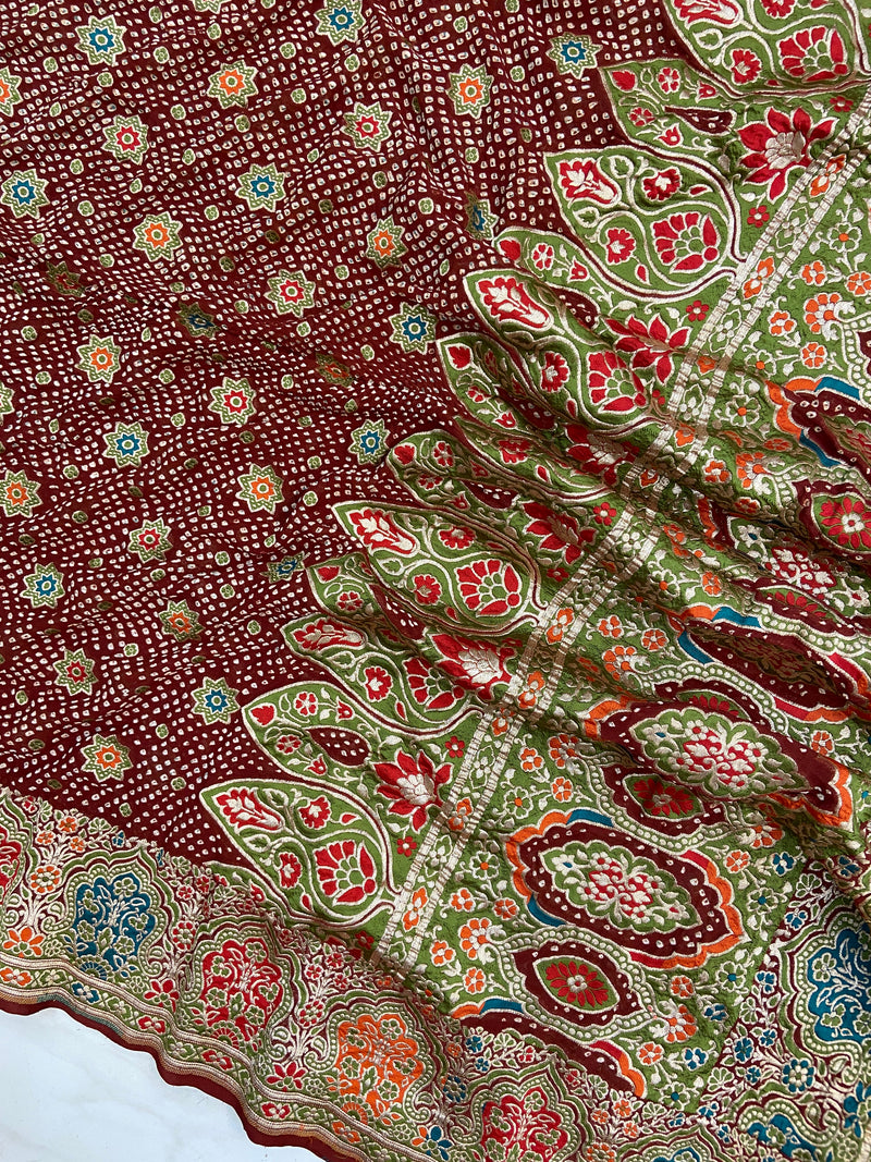 Pure Georgette Banarasi Bandhej Handloom Dupatta - The Handlooms