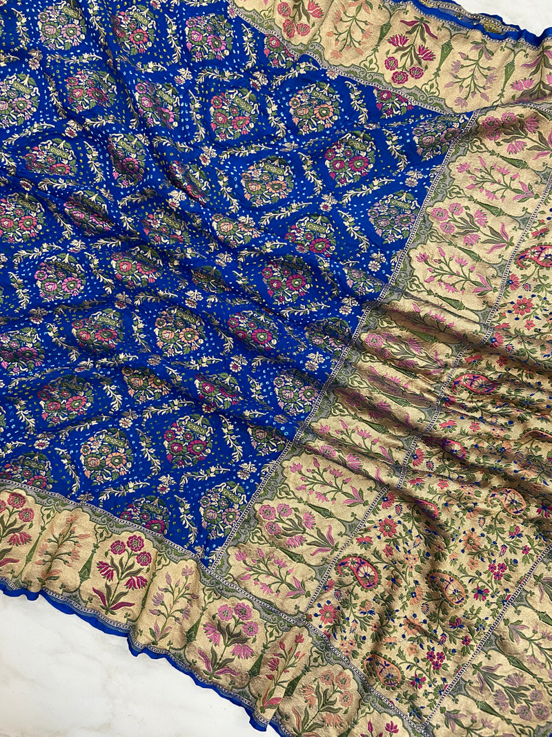 Pure Georgette Banarasi Bandhej Handloom Dupatta - The Handlooms