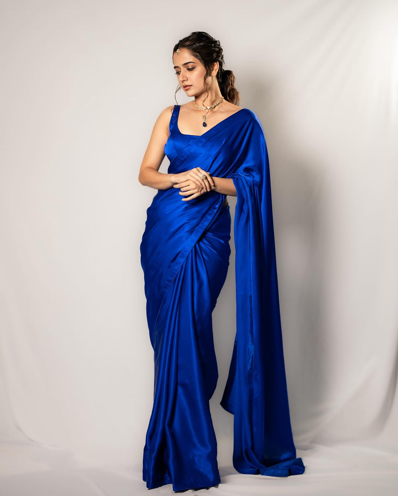 Ashika Ranganath in Pure Katan Silk Banarasi Handloom Saree - Plain