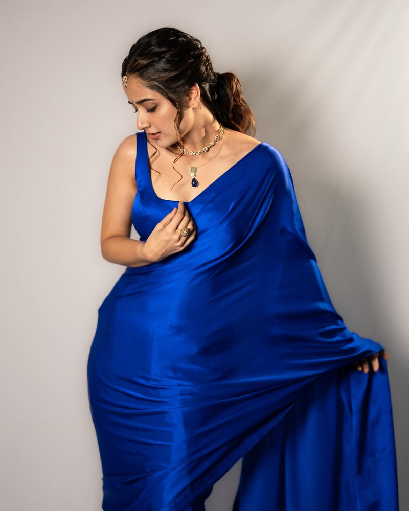 Ashika Ranganath in Pure Katan Silk Banarasi Handloom Saree - Plain