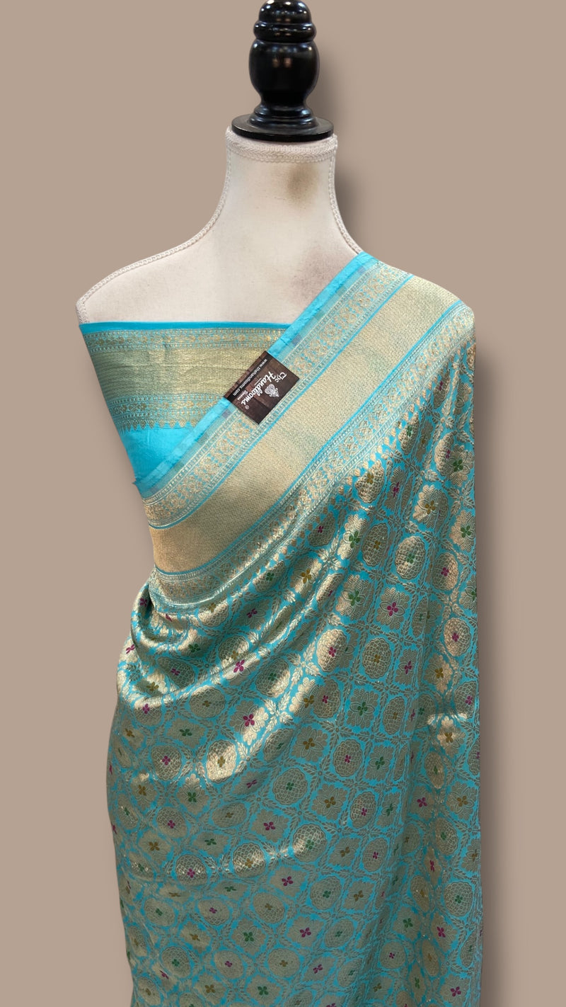 Regal Pure Katan Silk Banarasi Saree – Handwoven Tanchui Brocade - The Handlooms