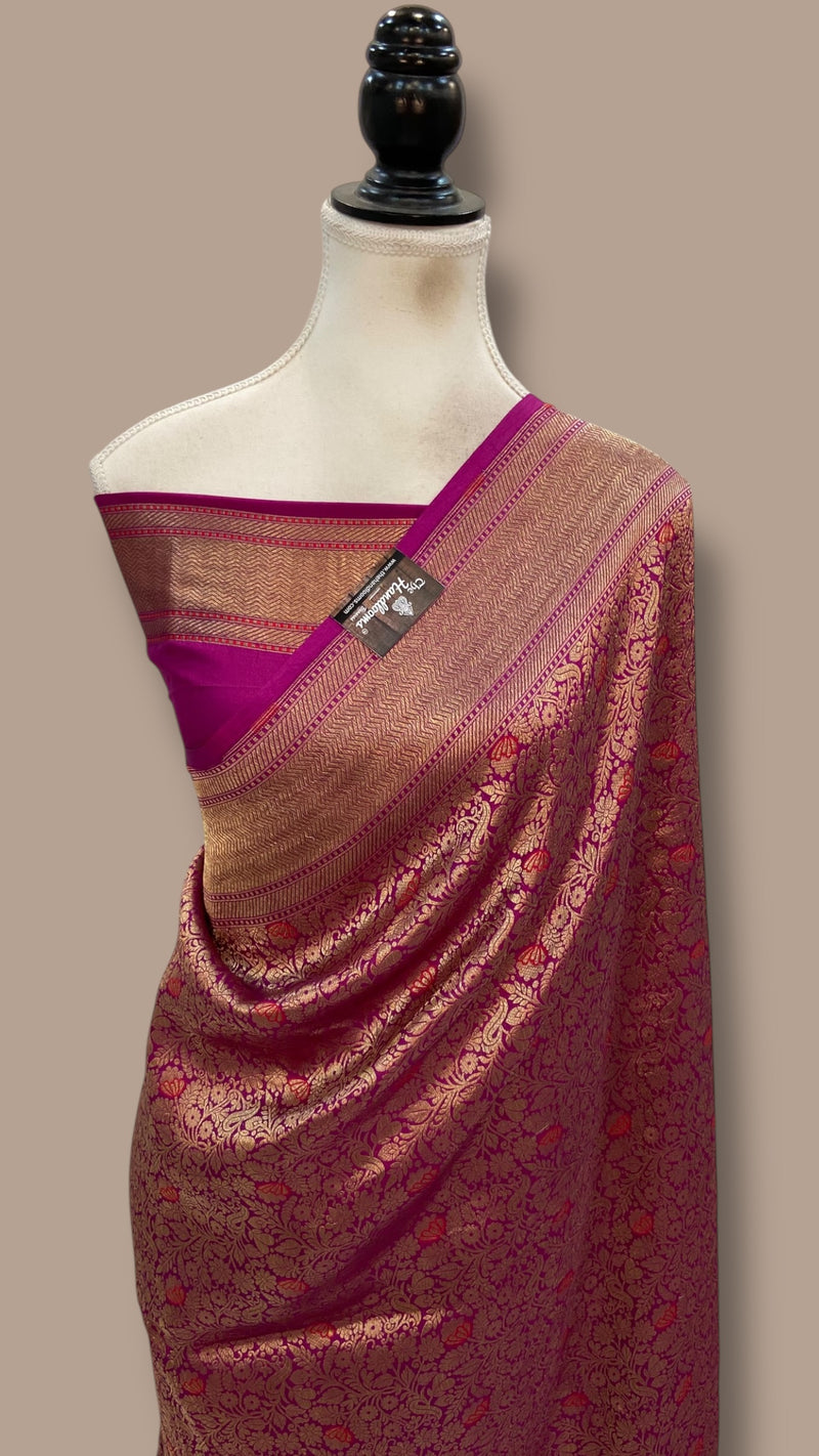 Regal Pure Katan Silk Banarasi Saree – Handwoven Tanchui Brocade - The Handlooms