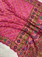 Pure Georgette Banarasi Bandhej Handloom Saree - Meenakari - The Handlooms