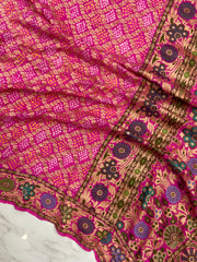 Pure Georgette Banarasi Bandhej Handloom Saree - Meenakari - The Handlooms