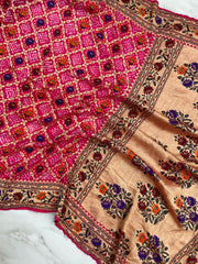 Pure Georgette Banarasi Bandhej Handloom Saree - Meenakari - The Handlooms
