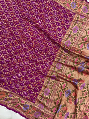 Pure Georgette Banarasi Bandhej Handloom Saree - Meenakari - The Handlooms