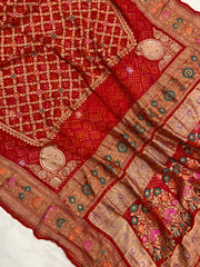 Pure Georgette Banarasi Bandhej Handloom Saree - Meenakari - The Handlooms