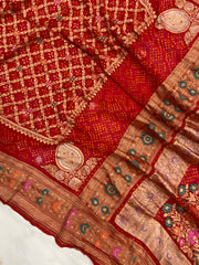 Pure Georgette Banarasi Bandhej Handloom Saree - Meenakari - The Handlooms