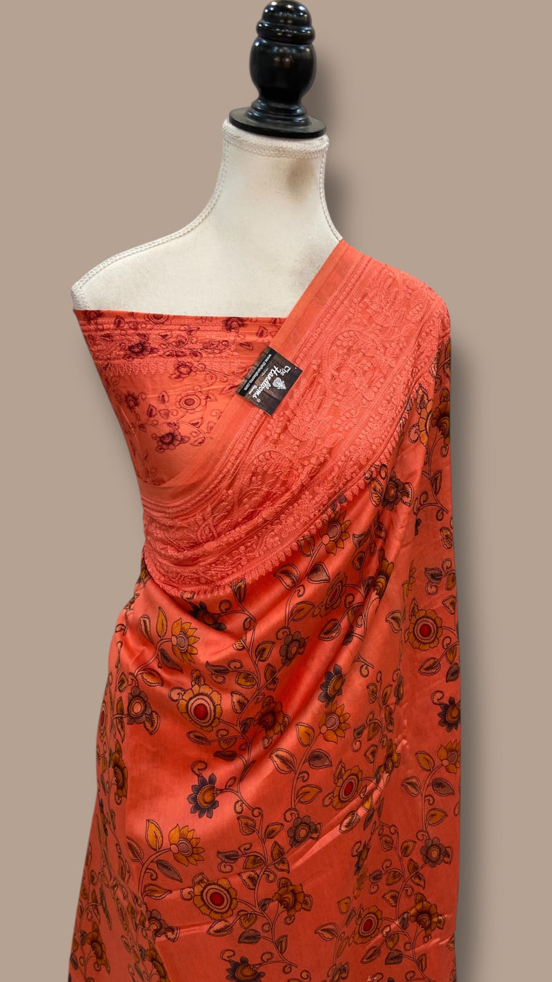 Pure Chiniya Silk Handloom Banarasi Saree with Chikankari - The Handlooms