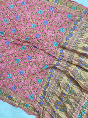 Pure Georgette Banarasi Bandhej Handloom Saree - Meenakari - The Handlooms