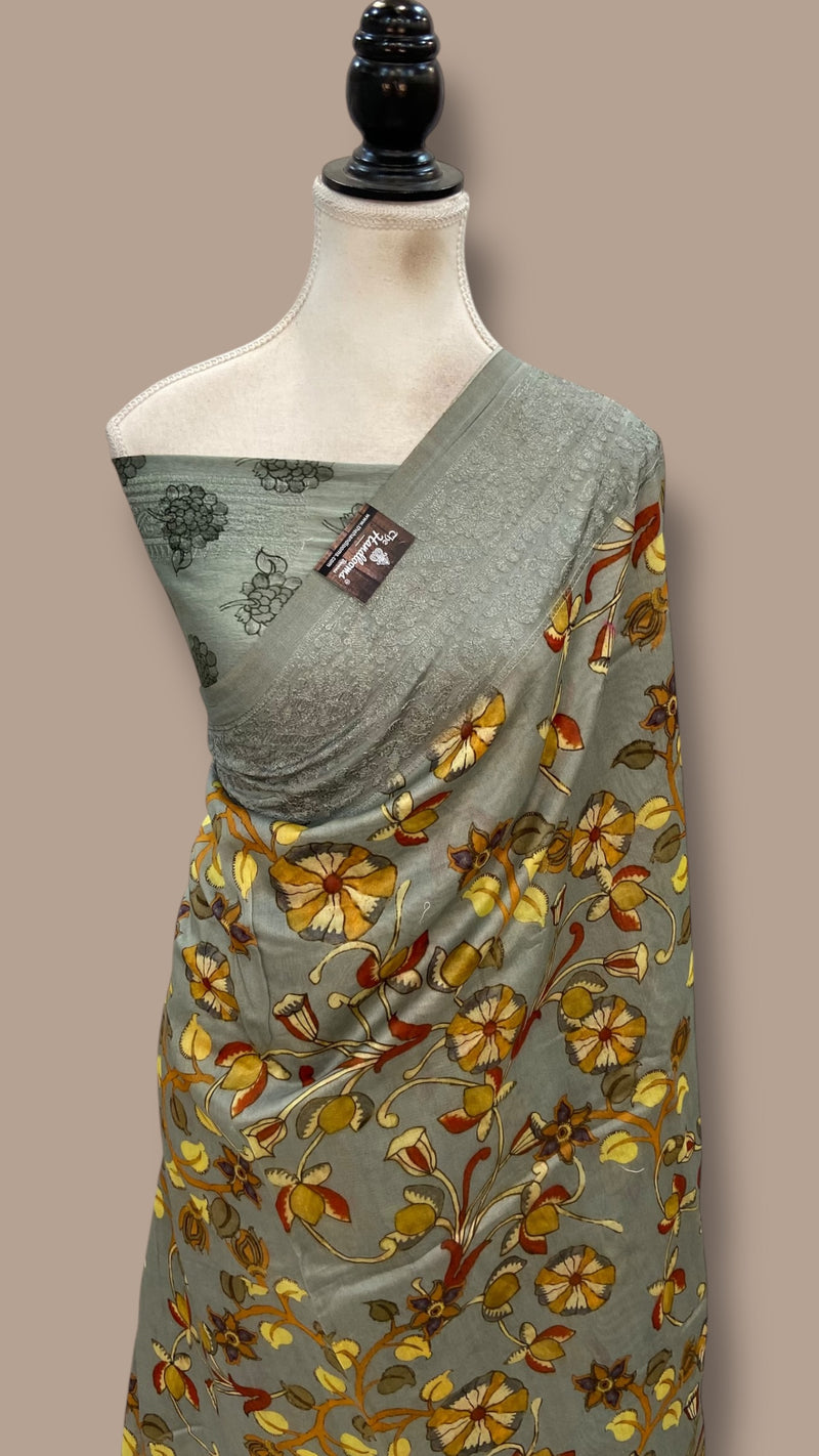 Pure Chiniya Silk Handloom Banarasi Saree with Chikankari - The Handlooms