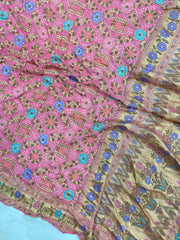 Pure Georgette Banarasi Bandhej Handloom Saree - Meenakari - The Handlooms