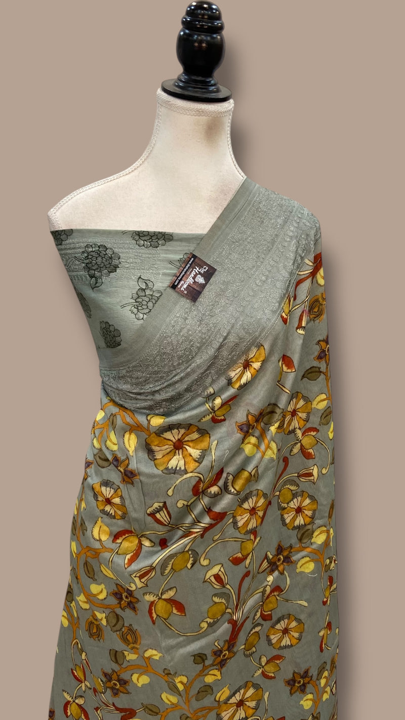 Pure Chiniya Silk Handloom Banarasi Saree with Chikankari - The Handlooms