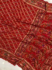 Pure Georgette Banarasi Bandhej Handloom Saree - Meenakari - The Handlooms