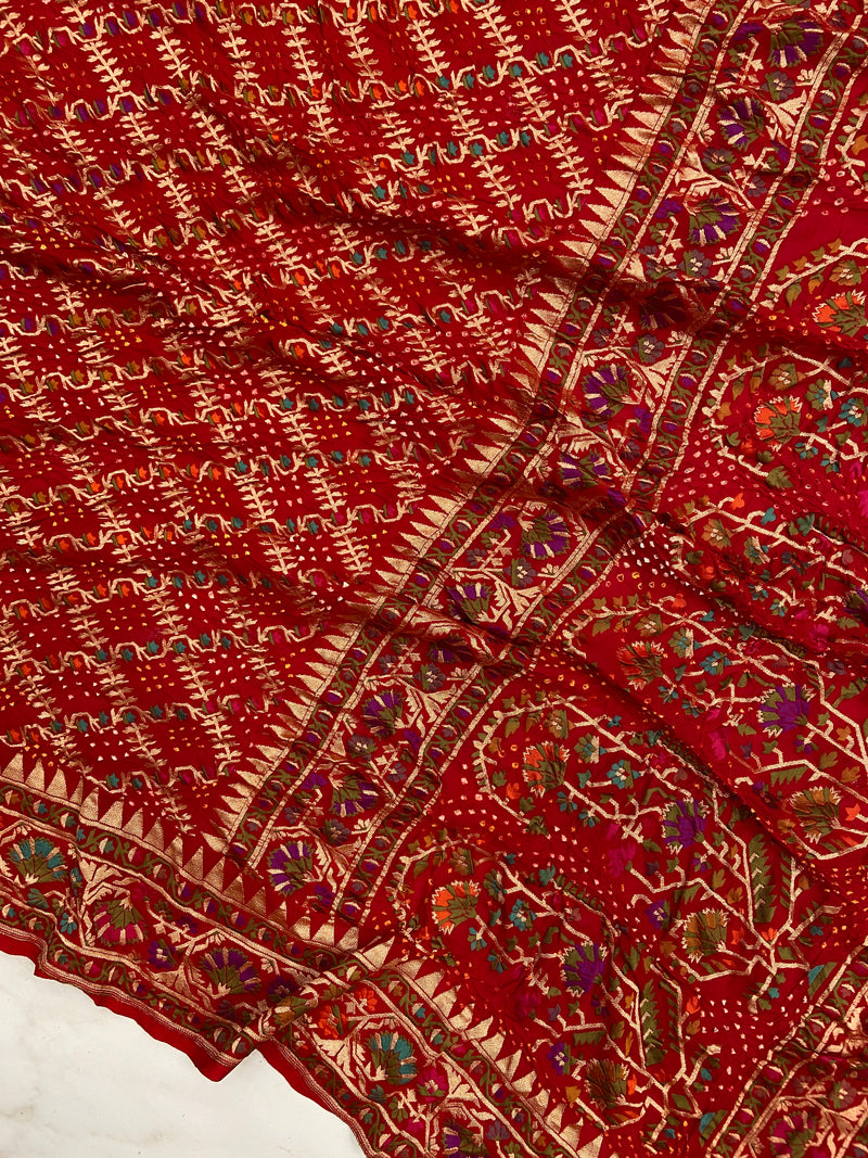 Pure Georgette Banarasi Bandhej Handloom Saree - Meenakari - The Handlooms