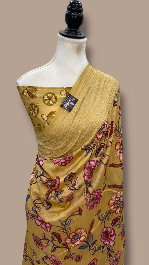 Pure Chiniya Silk Handloom Banarasi Saree with Chikankari - The Handlooms