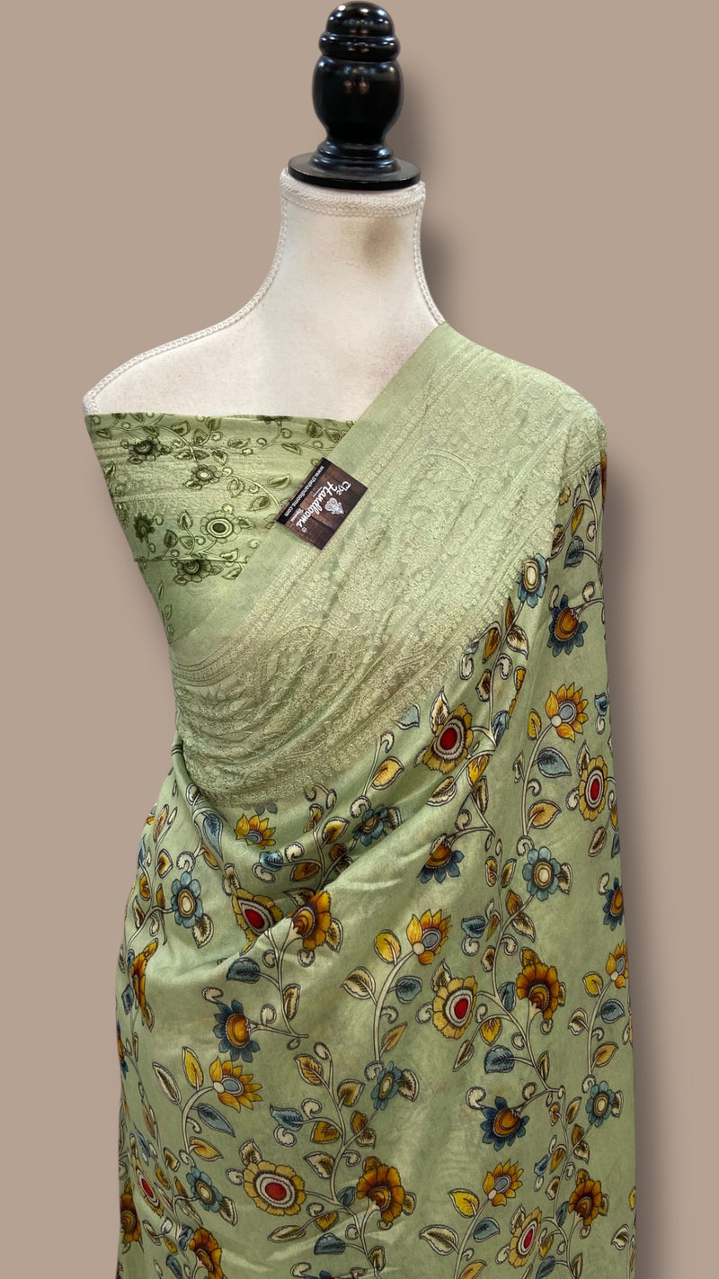 Pure Chiniya Silk Handloom Banarasi Saree With Chikankari - The Handlooms