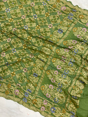 Pure Georgette Banarasi Bandhej Handloom Saree - Meenakari - The Handlooms