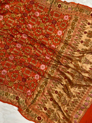 Pure Georgette Banarasi Bandhej Handloom Saree - Meenakari - The Handlooms