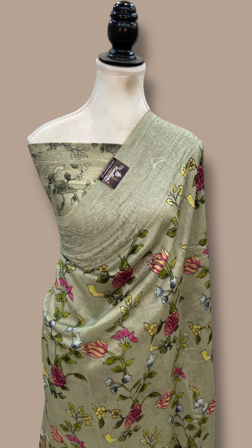 Pure Chiniya Silk Handloom Banarasi Saree With Chikankari - The Handlooms