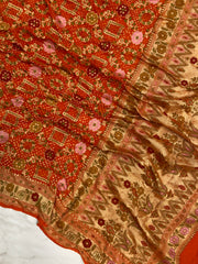Pure Georgette Banarasi Bandhej Handloom Saree - Meenakari - The Handlooms