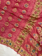 Pure Georgette Banarasi Bandhej Handloom Saree - Meenakari - The Handlooms