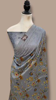 Pure Chiniya Silk Handloom Banarasi Saree With Chikankari - The Handlooms
