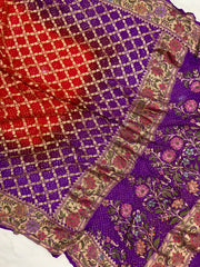 Pure Georgette Banarasi Bandhej Handloom Saree - Meenakari - The Handlooms