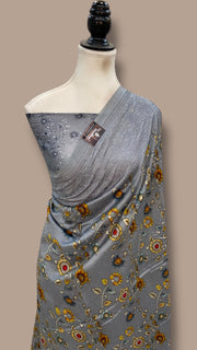 Pure Chiniya Silk Handloom Banarasi Saree With Chikankari - The Handlooms