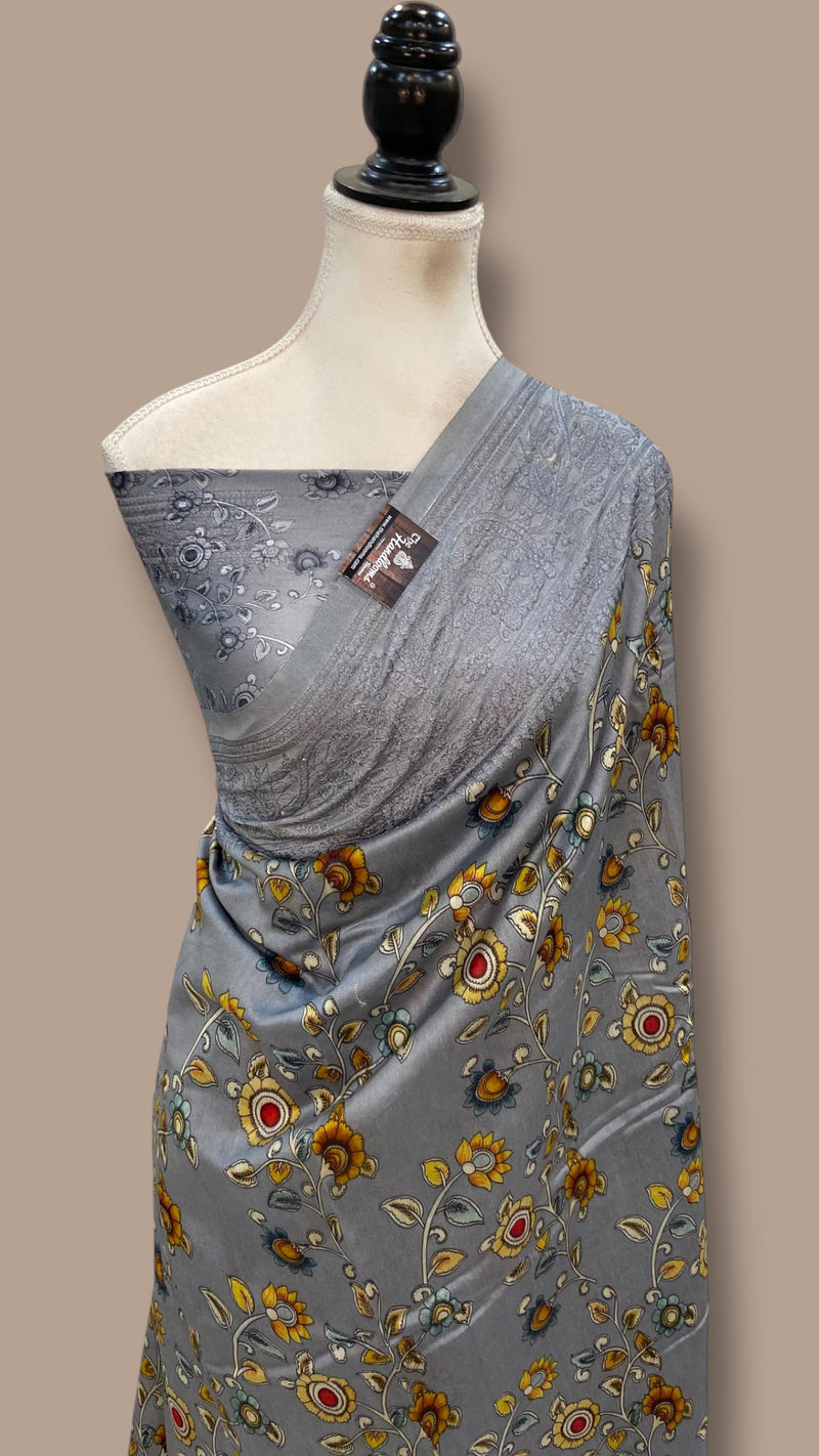 Pure Chiniya Silk Handloom Banarasi Saree With Chikankari - The Handlooms