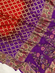 Pure Georgette Banarasi Bandhej Handloom Saree - Meenakari - The Handlooms