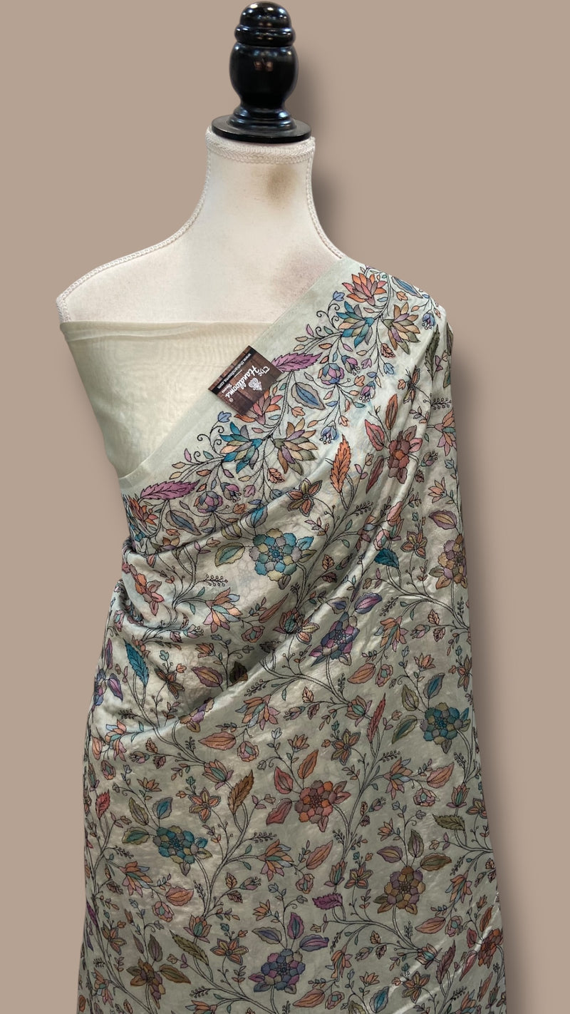 Pure Dupion Silk Handloom Banarasi Saree With Chikankari - The Handlooms