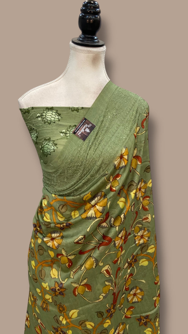 Pure Chiniya Silk Handloom Banarasi Saree With Chikankari - The Handlooms