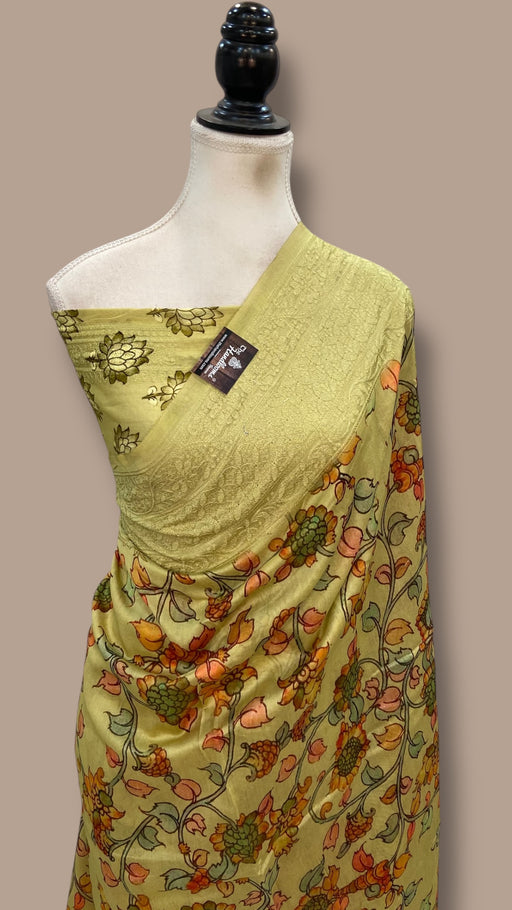 Pure Chiniya Silk Handloom Banarasi Saree With Chikankari - The Handlooms