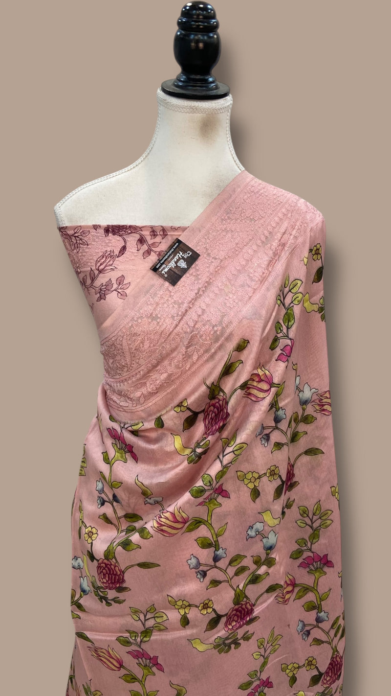 Pure Chiniya Silk Handloom Banarasi Saree With Chikankari - The Handlooms