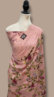 Pure Chiniya Silk Handloom Banarasi Saree With Chikankari - The Handlooms