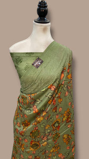 Pure Chiniya Silk Handloom Banarasi Saree With Chikankari - The Handlooms