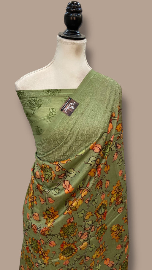 Pure Chiniya Silk Handloom Banarasi Saree With Chikankari - The Handlooms