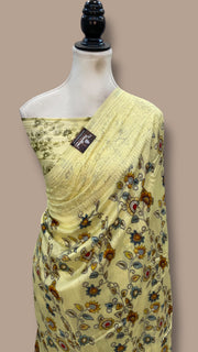 Pure Chiniya Silk Handloom Banarasi Saree With Chikankari - The Handlooms